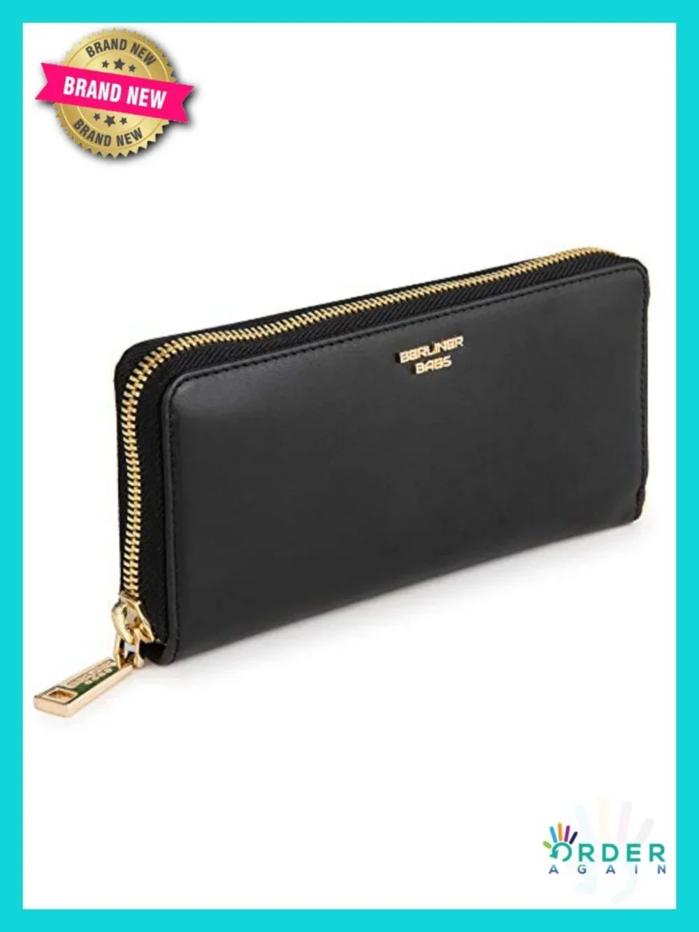 Genuine Leather Zip Around Wallet with RFID Blocking, 15 Card Slots